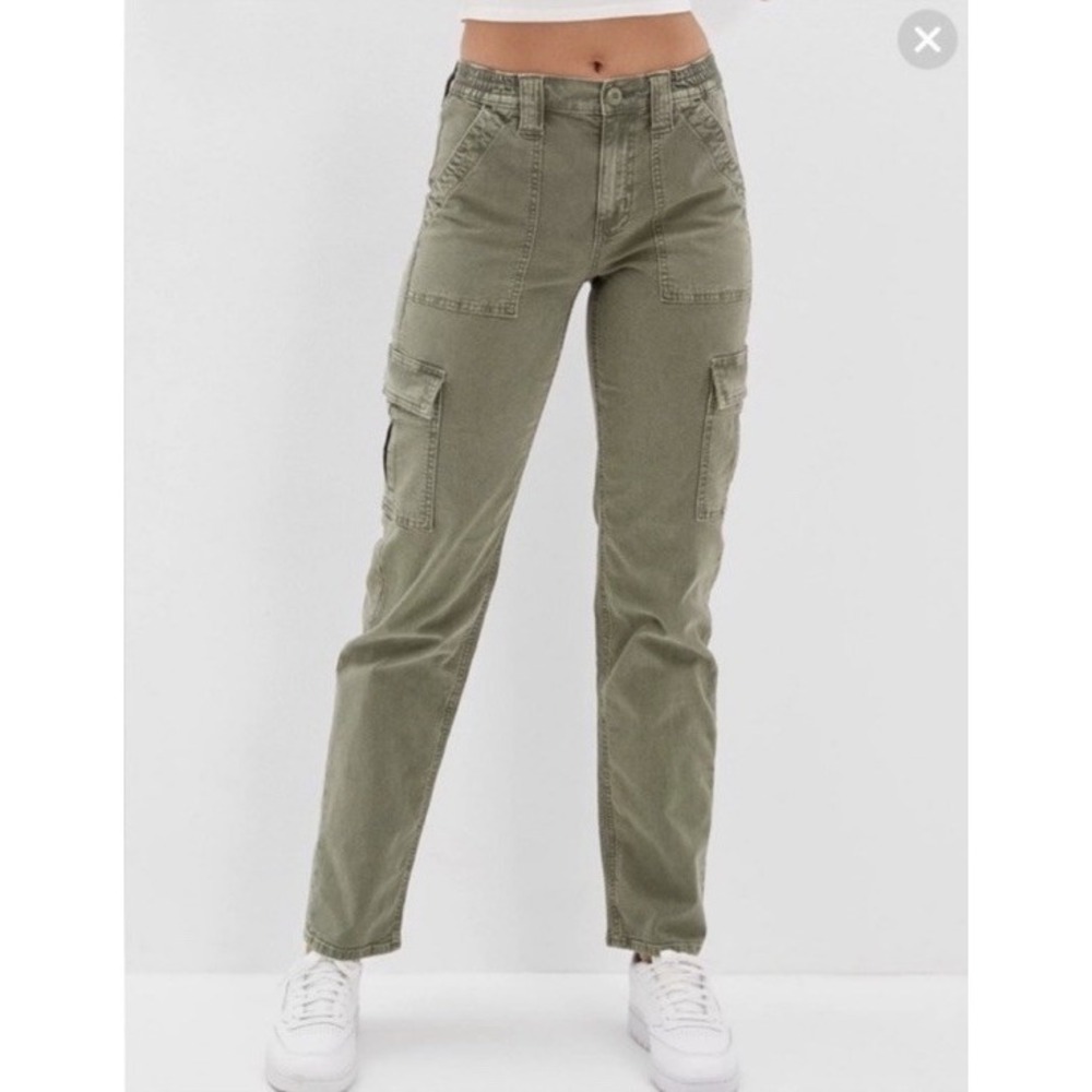 American Eagle Womens Stretch Cargo Pants Olive Green Utility Size 14 Straight - Picture 2 of 8